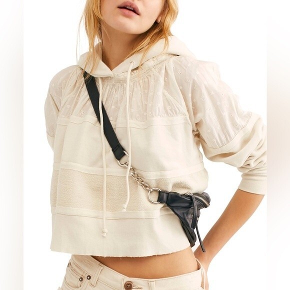 Free People Piper Hooded Pullover  in Ecru S NWT - Picture 1 of 14